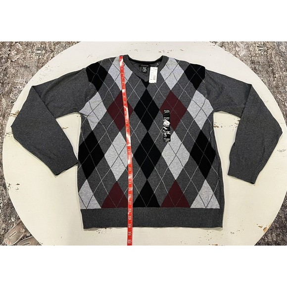 Structure Sweater Mens New with Tags XXL V-Neck Gray Argyle Long Sleeve - Picture 9 of 11